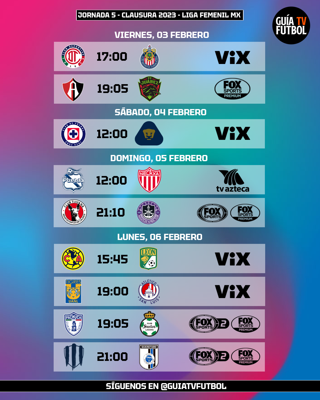 Jornada 5 Liga MX Femenil Clausura 2023 Fútbol En Vivo México Guía